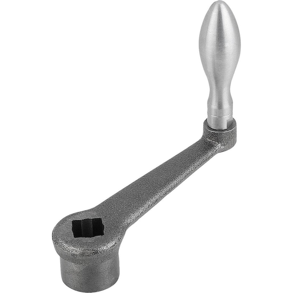 Crank Handle To DIN 469 Square Socket Sw=19 +0, 3, A=200, H=158, Form:D Mach Handle Revol, Grey Cast